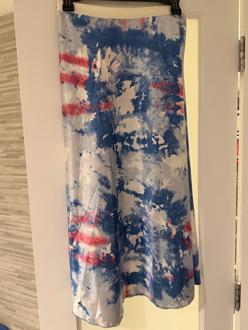 Blue & White Abstract Print Midi Skirt